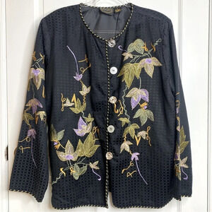 Vintage Julia Kim Women’s Embroidered Art to Wear w Lucite Buttons Jacket Size L